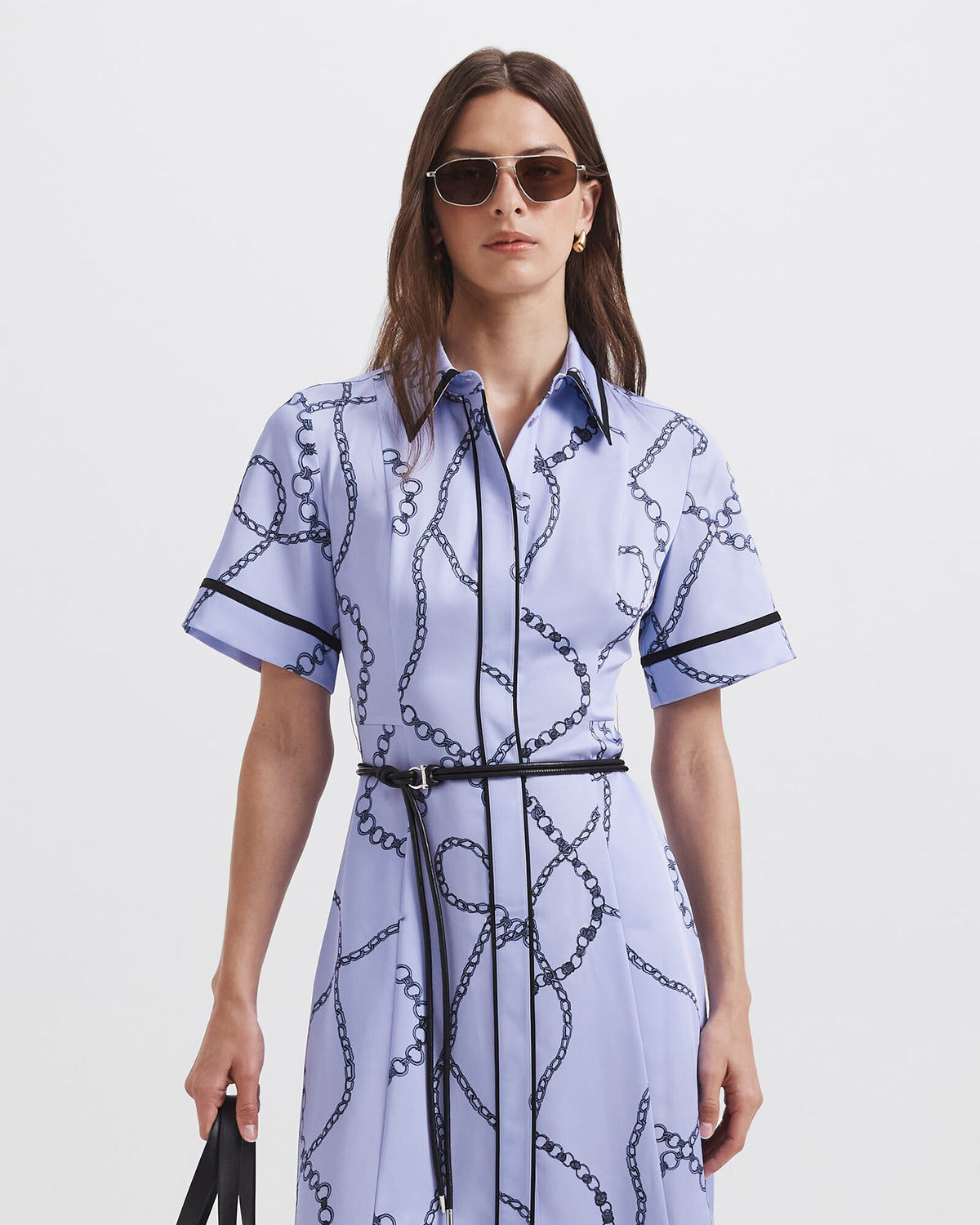 Chain Twill Belted Midi Dress