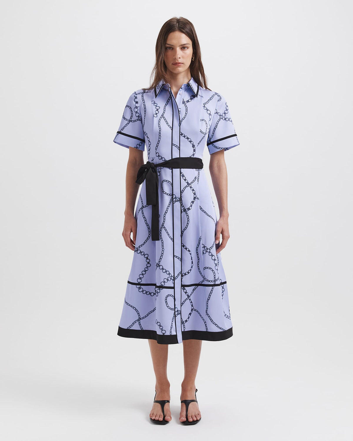 Chain Twill Belted Midi Dress