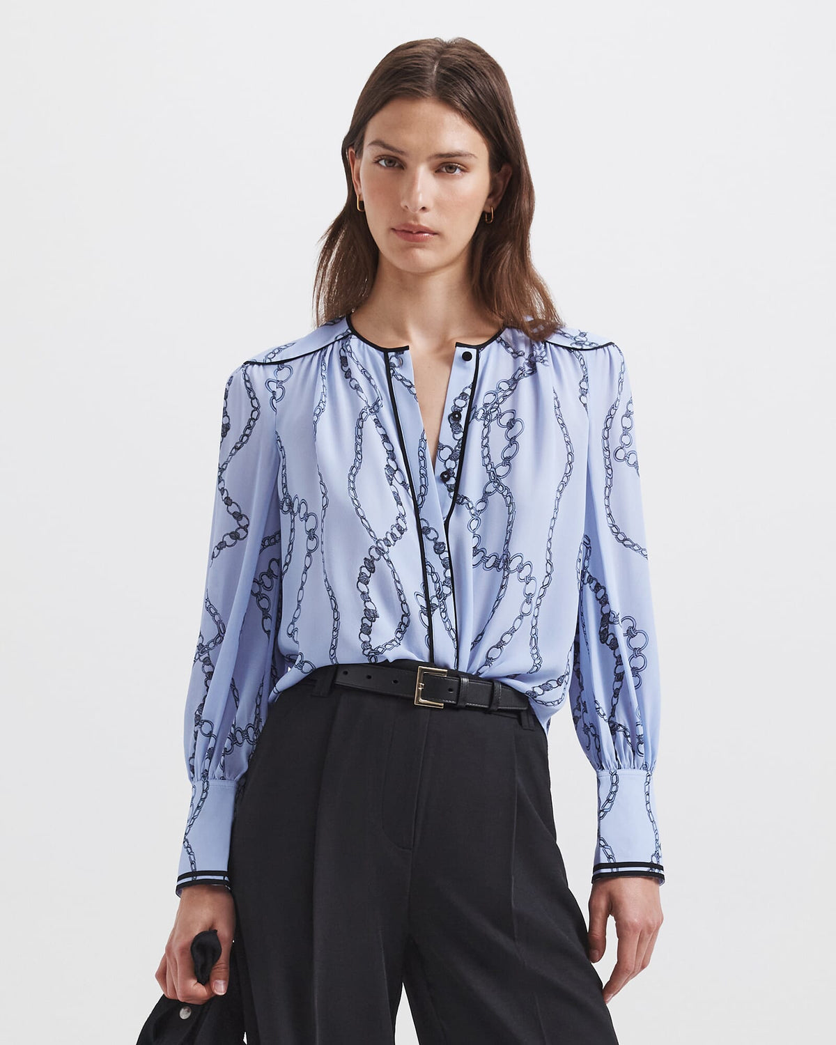 Chain Silk Long Sleeve Blouse