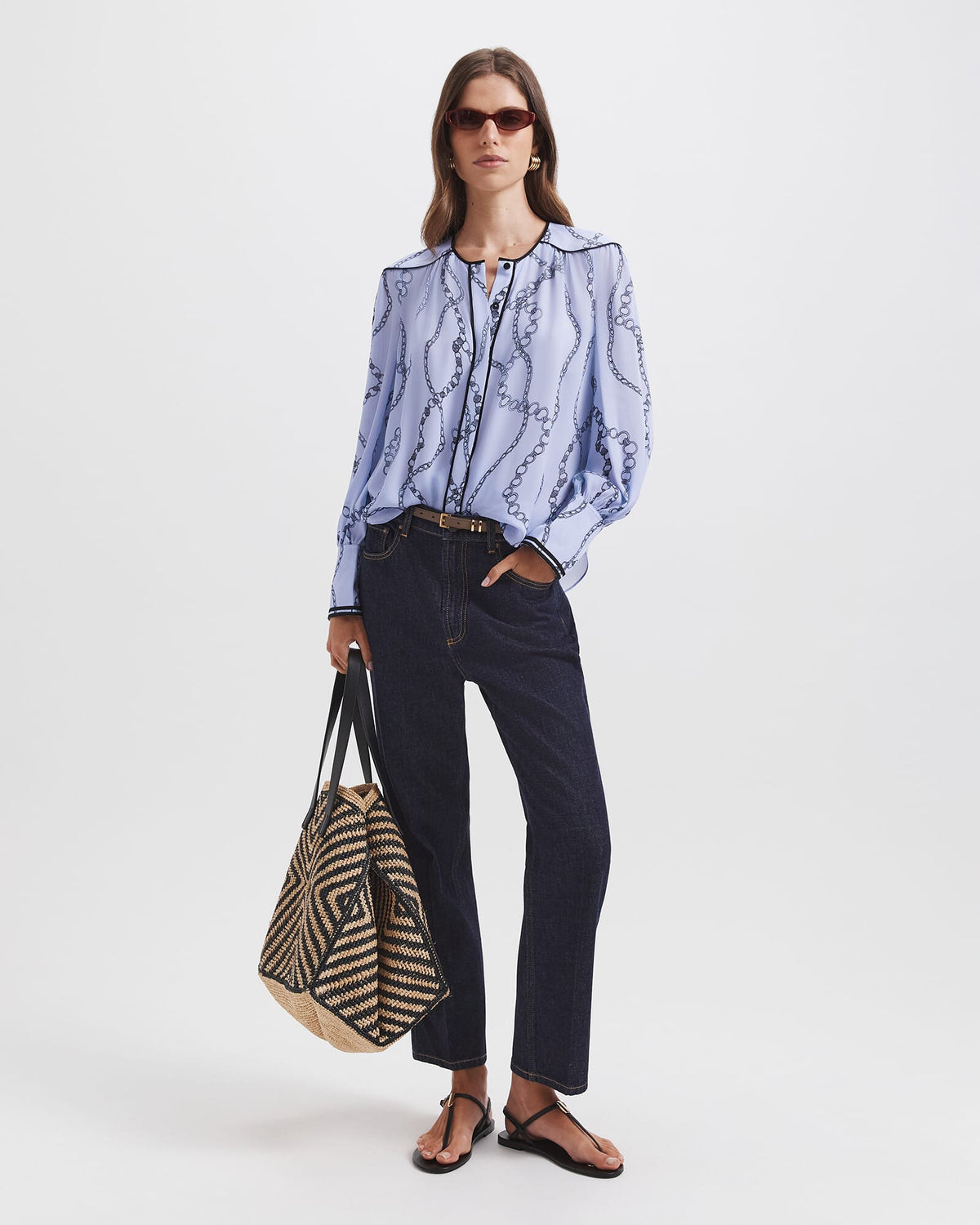 Chain Silk Long Sleeve Blouse