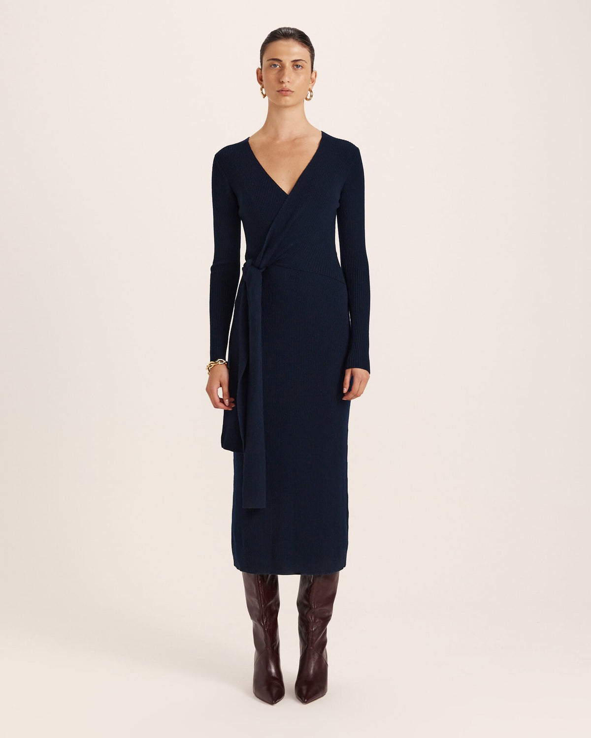 Elle Wool Blend Wrap Knit Dress