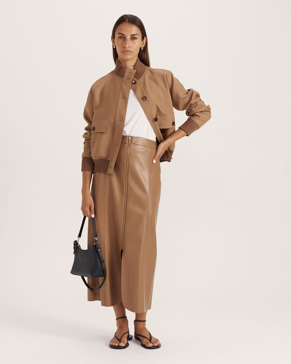 Viv Faux Leather Zip Front Skirt