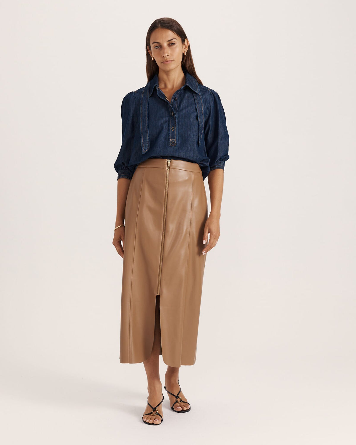 Viv Faux Leather Zip Front Skirt