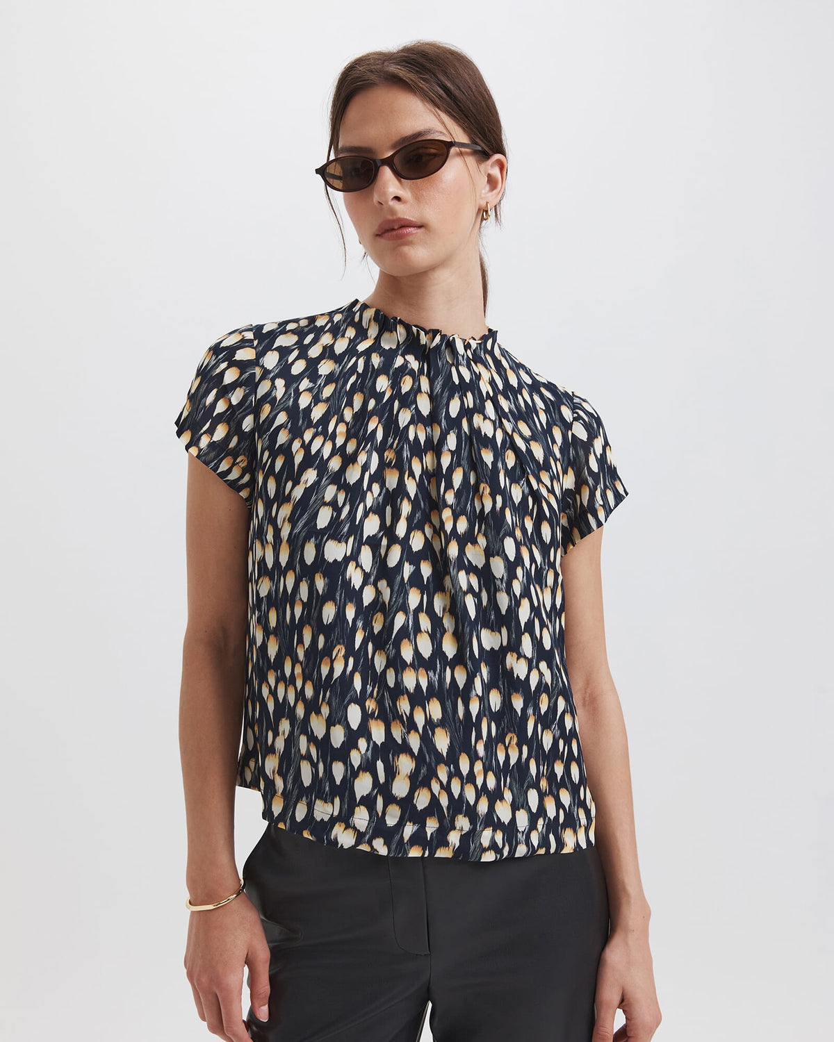 Starling Silk High Neck Short Sleeve Top