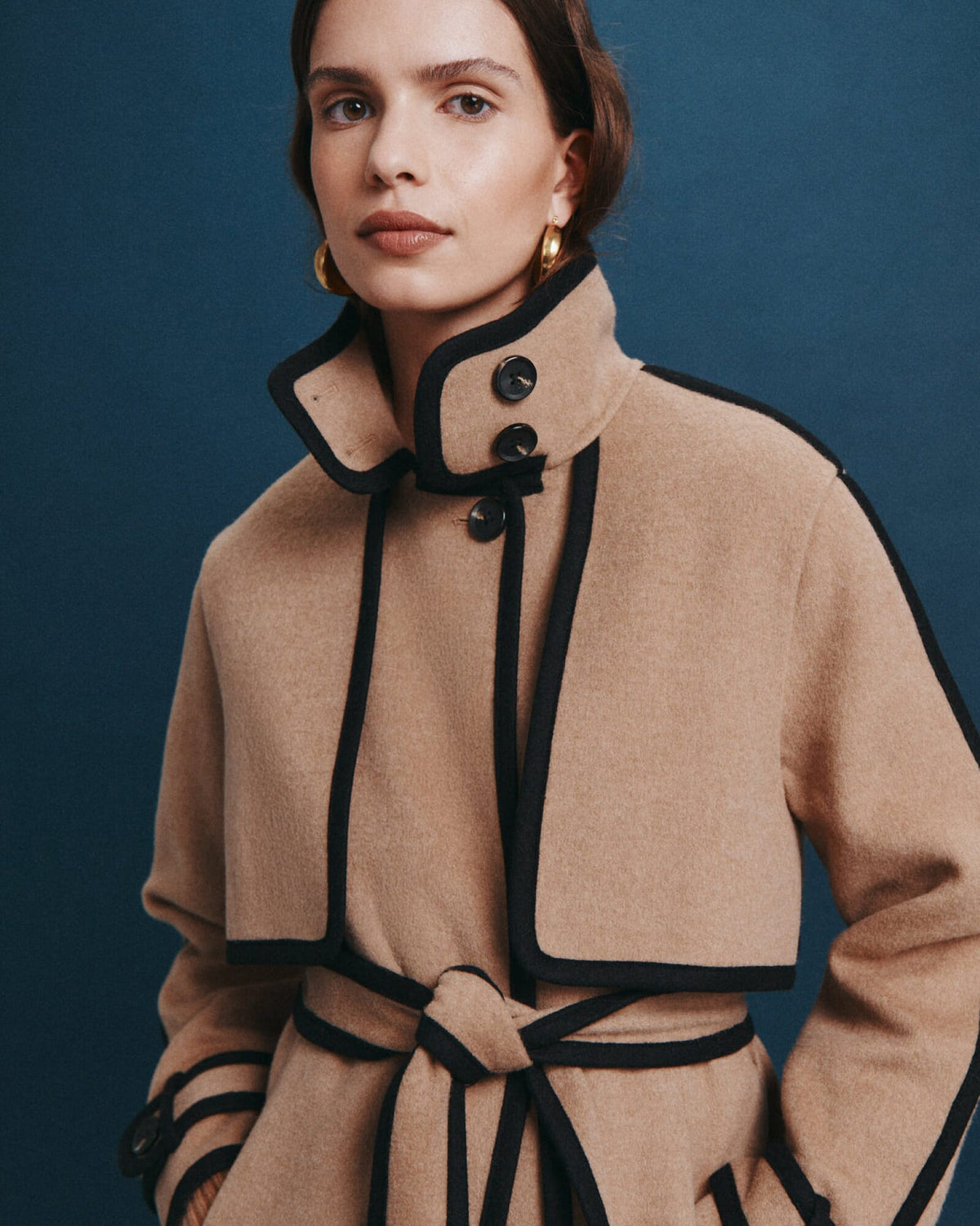 Kayla Wool Contrast Long Coat