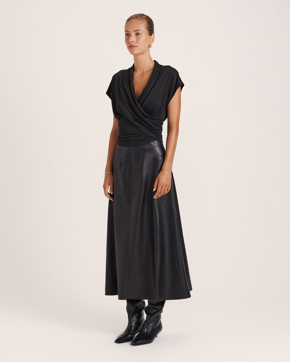 Viv Faux Leather Fluted Skirt