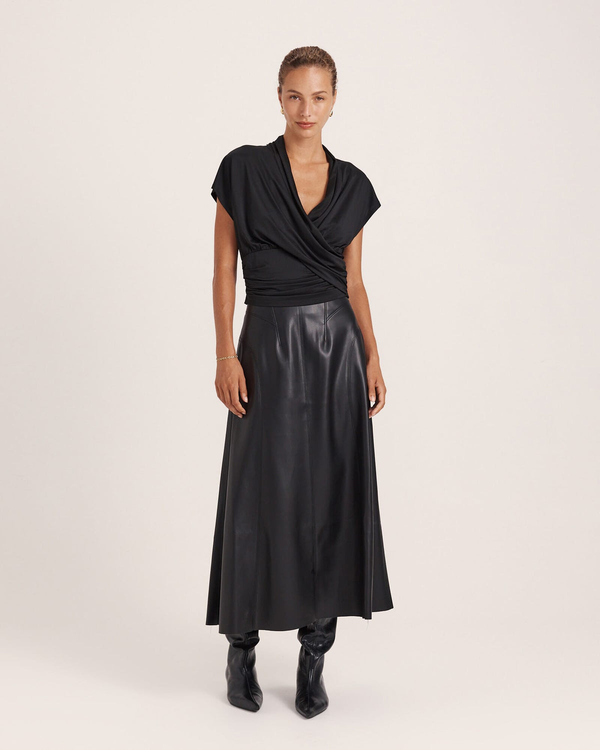 Viv Faux Leather Fluted Skirt