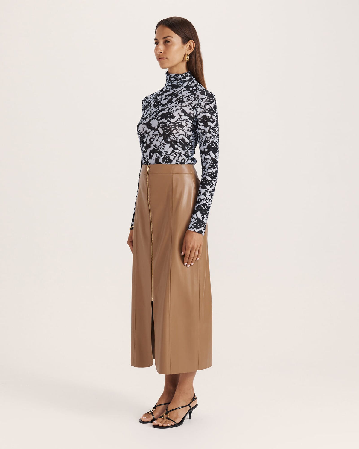 Viv Faux Leather Zip Front Skirt