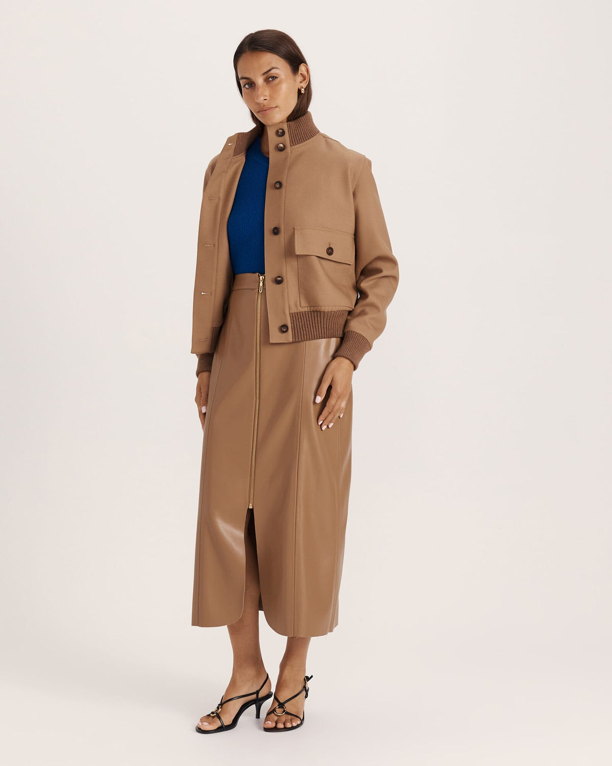 Viv Faux Leather Zip Front Skirt